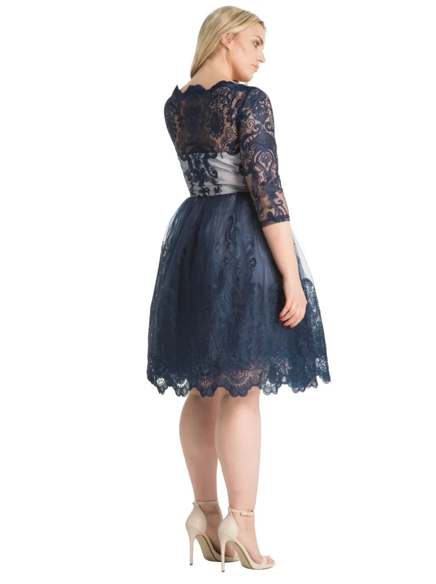 Plus Size Lace Detail Midi Dress Is Blue sold by Chi Chi London product image thumbnail 2