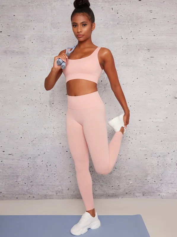Ribbed Design Sports Bra in Coral sold by Chi Chi London