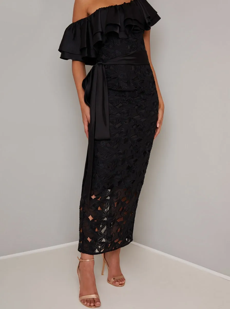 Off Shoulder Crochet Maxi Dress in Black sold by Chi Chi London product image thumbnail 3
