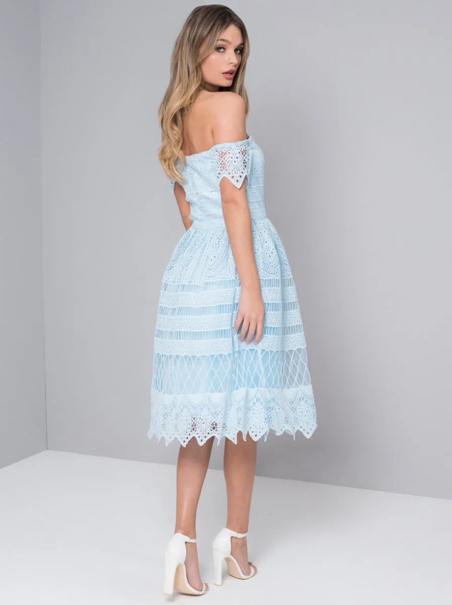 Crochet Bardot Panel Midi Dress in Blue sold by Chi Chi London product image thumbnail 4