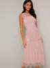 Lace Design Drop Hem Midi Dress in Pink sold by Chi Chi London