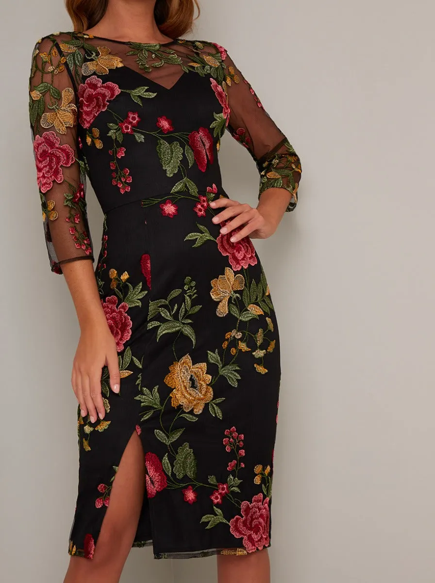 Sheer Sleeve Lace Embroidered Midi Dress in Black sold by Chi Chi London product image thumbnail 3