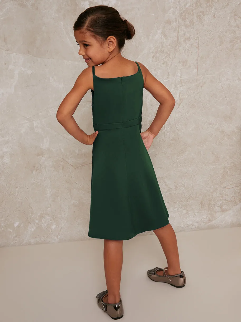Girls Pleat Bodice Satin Finish Dress in Green sold by Chi Chi London product image thumbnail 4