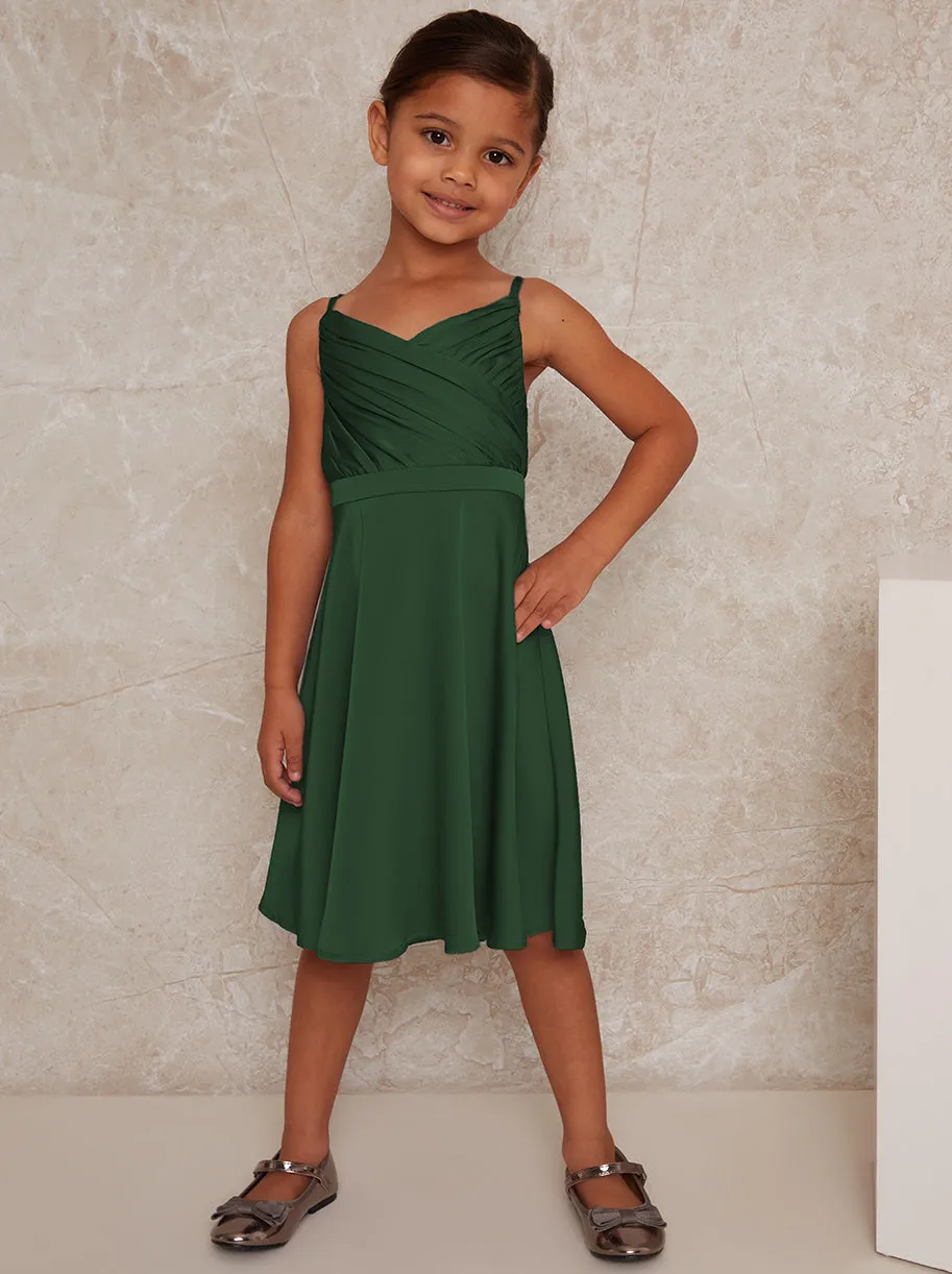 Girls Pleat Bodice Satin Finish Dress in Green sold by Chi Chi London product image thumbnail 3