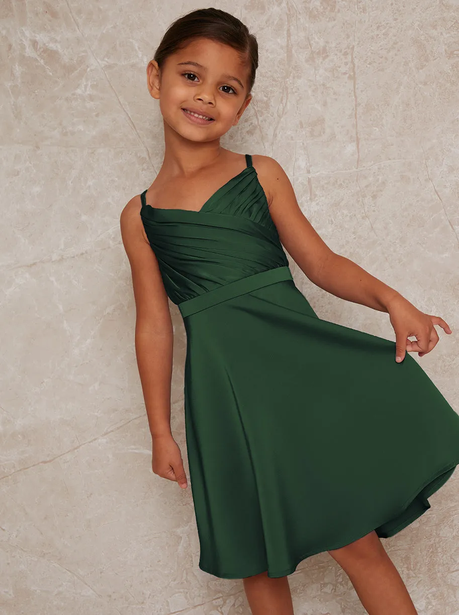 Girls Pleat Bodice Satin Finish Dress in Green sold by Chi Chi London product image thumbnail 2