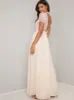 Vintage Lace Style Chiffon Maxi Dress in Cream sold by Chi Chi London