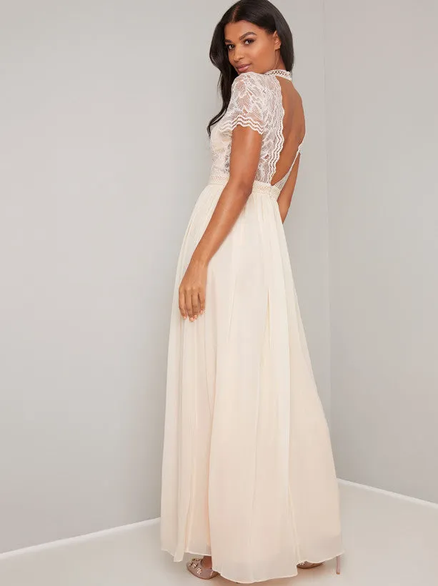 Vintage Lace Style Chiffon Maxi Dress in Cream sold by Chi Chi London product image thumbnail 2