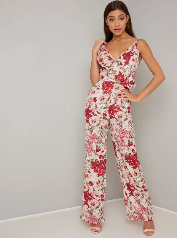Wide Leg Floral Print Jumpsuit in Pink made by Chi Chi London