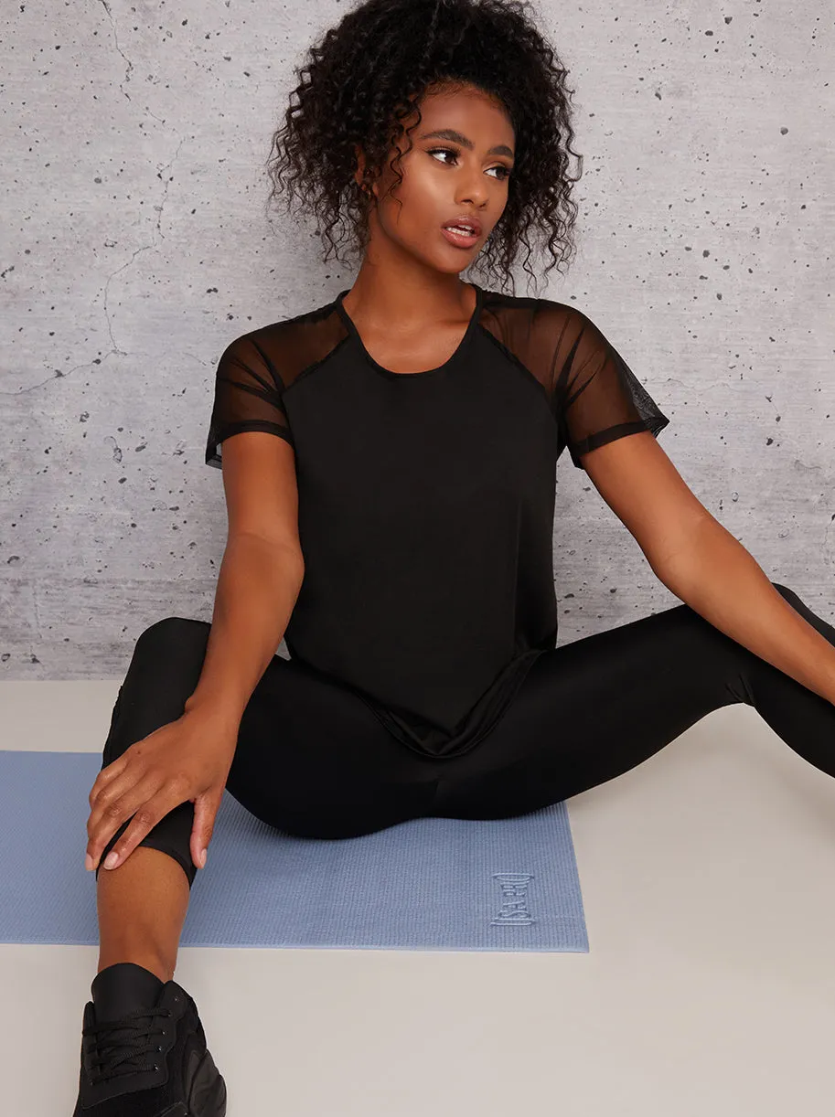 Mesh Detail Short Sleeve Gym Top in Black sold by Chi Chi London product image thumbnail 2