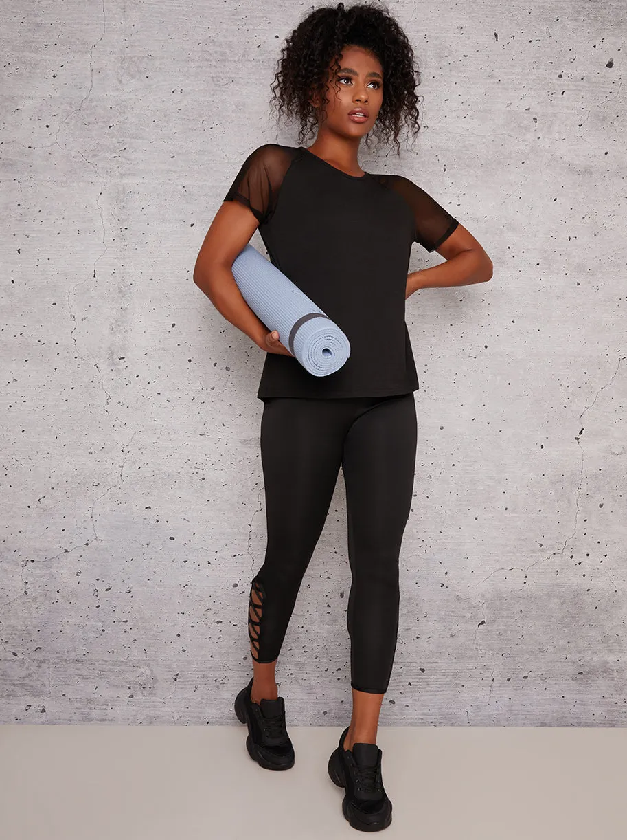 Mesh Detail Short Sleeve Gym Top in Black sold by Chi Chi London product image thumbnail 3