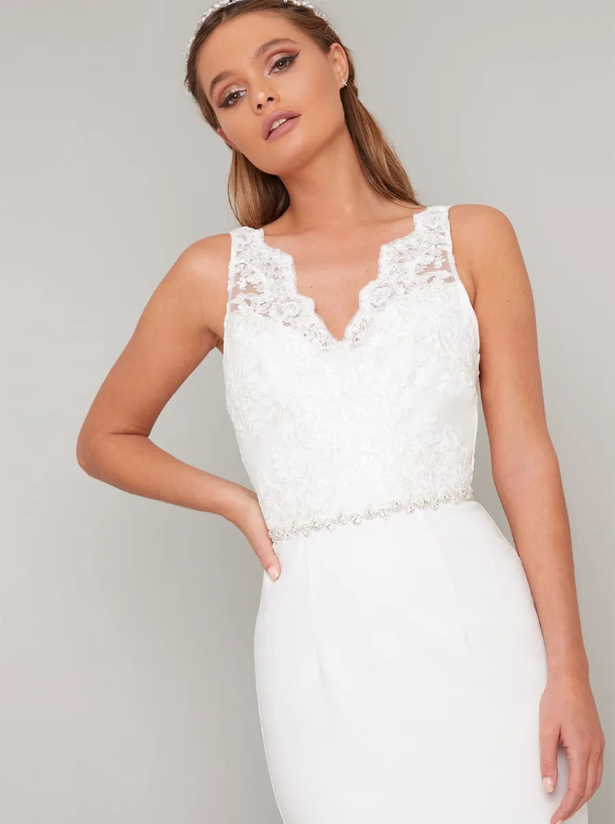 Bridal Diamante Belt with White Ribbon Fastening sold by Chi Chi London