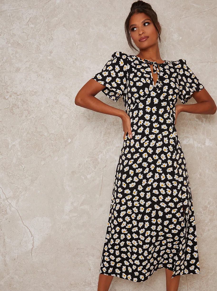 Floral Print Short Sleeve Midi Day Dress in Black sold by Chi Chi London product image thumbnail 3