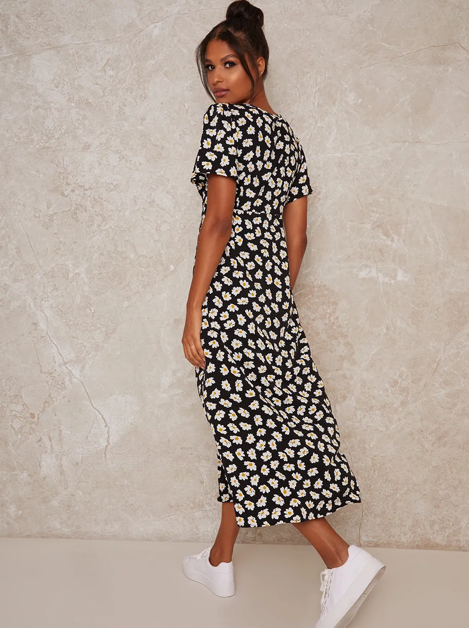 Floral Print Short Sleeve Midi Day Dress in Black sold by Chi Chi London product image thumbnail 4