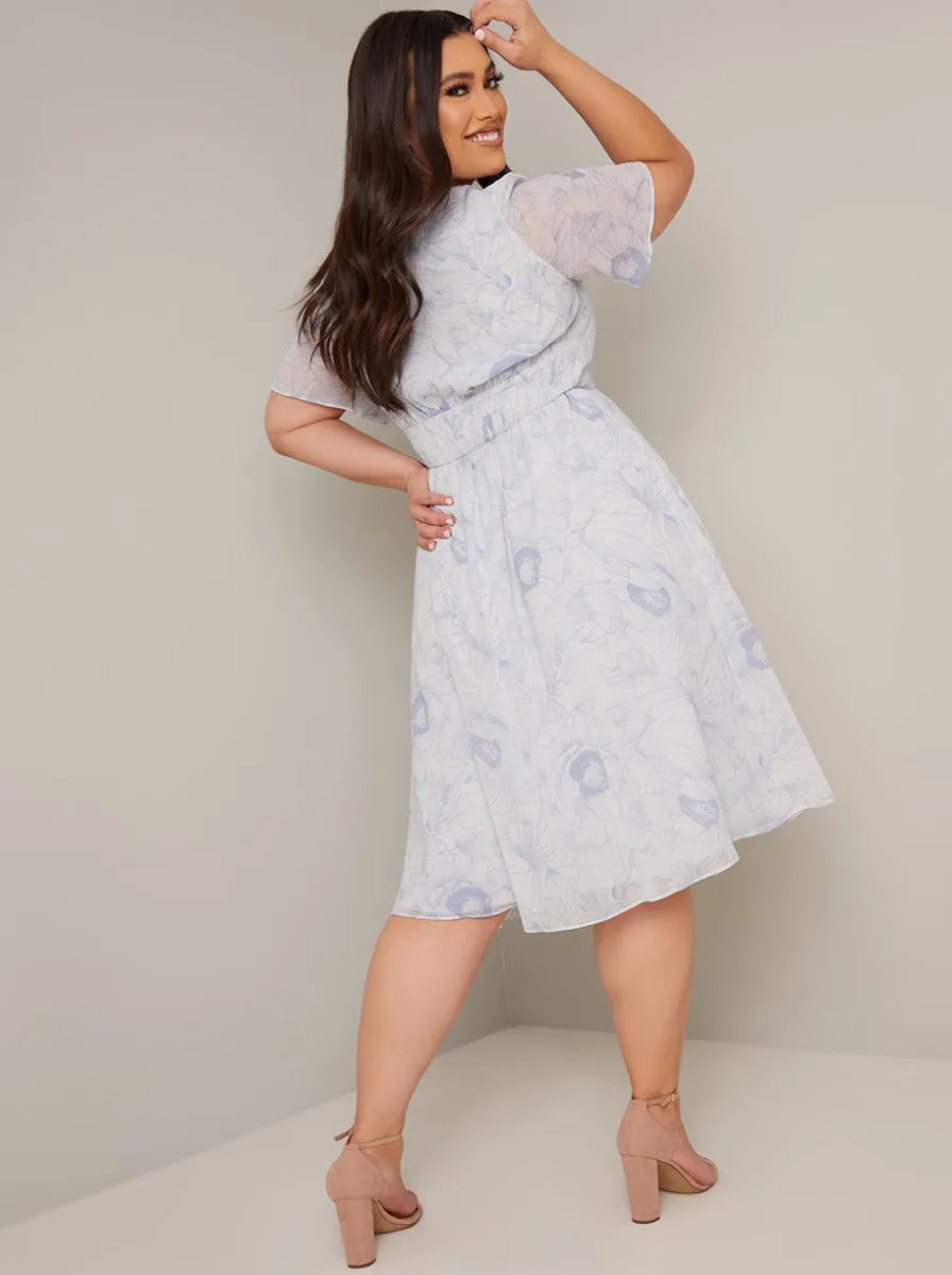 Plus Size Floral Day Dress with Chiffon Sleeve in White sold by Chi Chi London product image thumbnail 4