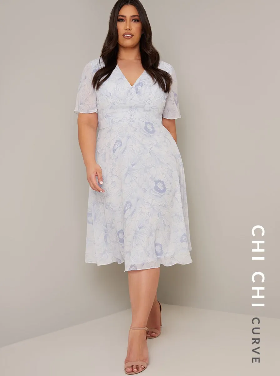 Plus Size Floral Day Dress with Chiffon Sleeve in White sold by Chi Chi London product image thumbnail 2