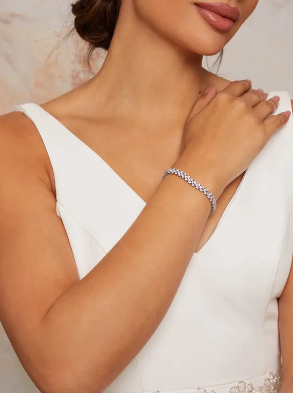 Jewelled Bracelet with Clasp Fastening in Silver sold by Chi Chi London