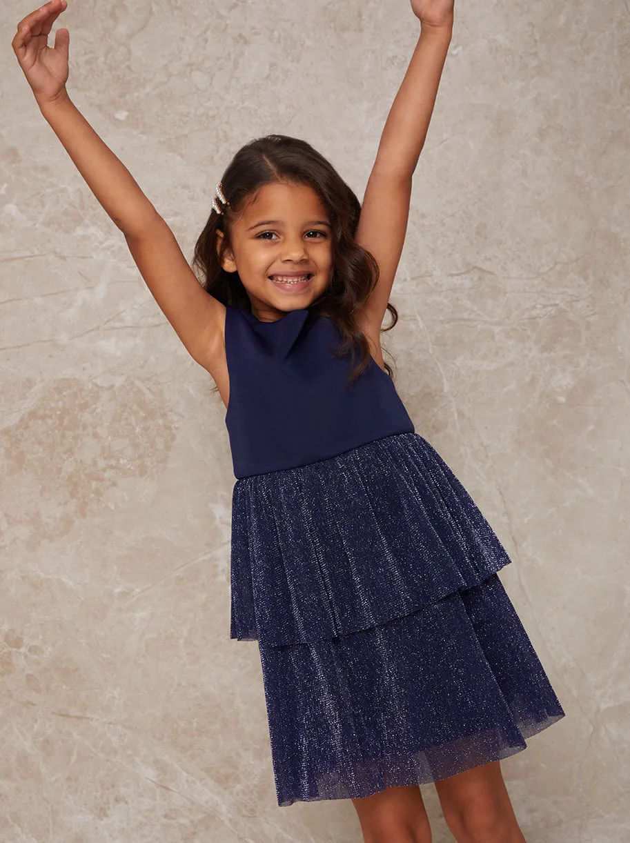 Girls Glitter Tiered Midi Dress in Navy sold by Chi Chi London product image thumbnail 2