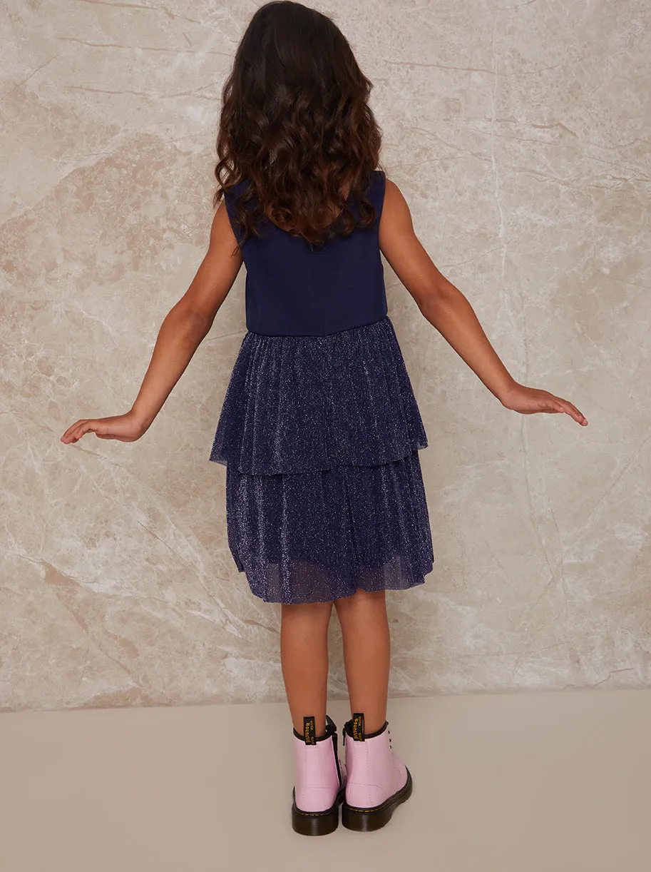 Girls Glitter Tiered Midi Dress in Navy sold by Chi Chi London product image thumbnail 3