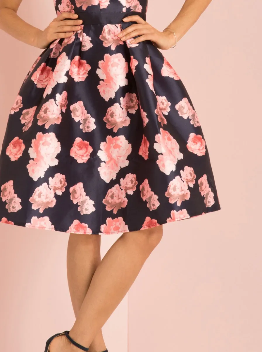 Plunge Front Open Back Midi Floral Dress in Blue sold by Chi Chi London product image thumbnail 4