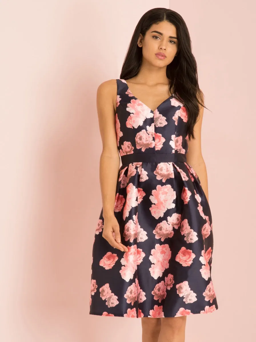 Plunge Front Open Back Midi Floral Dress in Blue sold by Chi Chi London product image thumbnail 3
