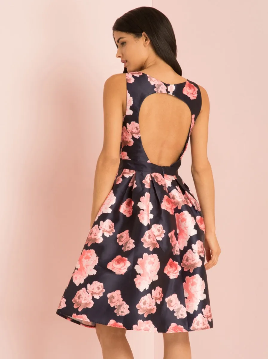 Plunge Front Open Back Midi Floral Dress in Blue sold by Chi Chi London product image thumbnail 2
