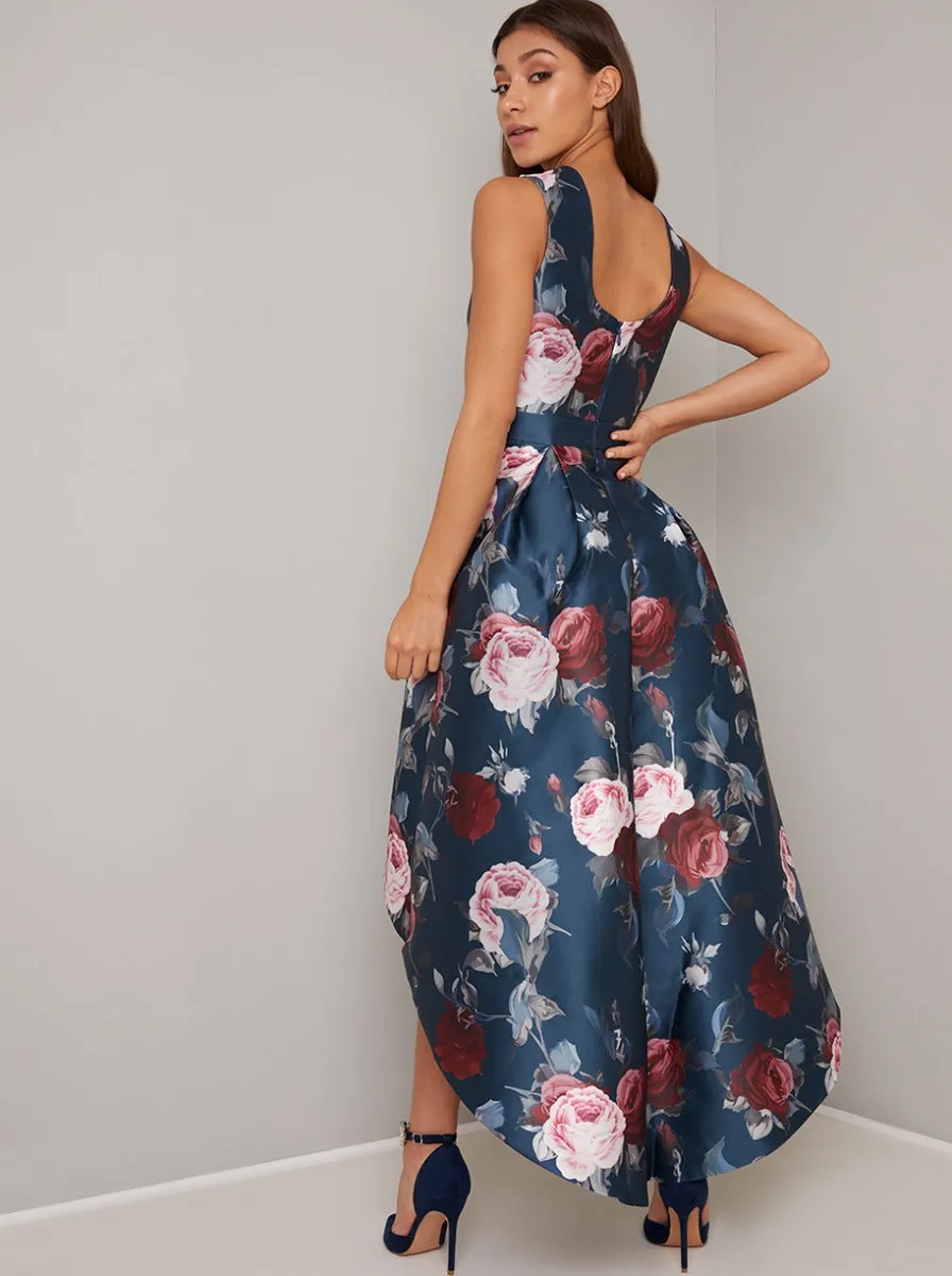 Floral Print Dip Hem Midi Dress in Navy Blue sold by Chi Chi London product image thumbnail 4