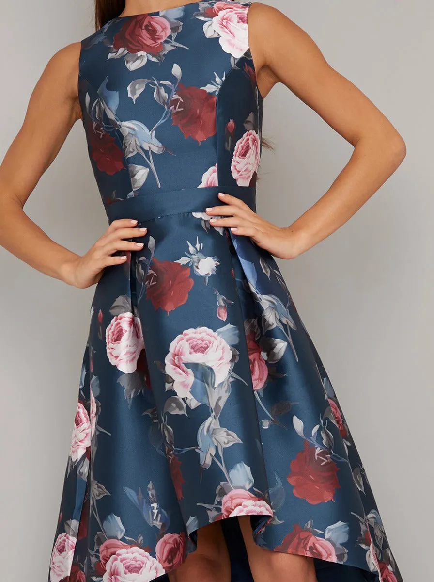 Floral Print Dip Hem Midi Dress in Navy Blue sold by Chi Chi London product image thumbnail 3