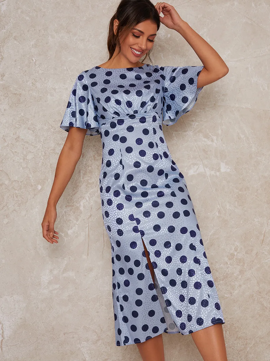 Angel Sleeve Spot Print Midi Dress in Blue sold by Chi Chi London product image thumbnail 3