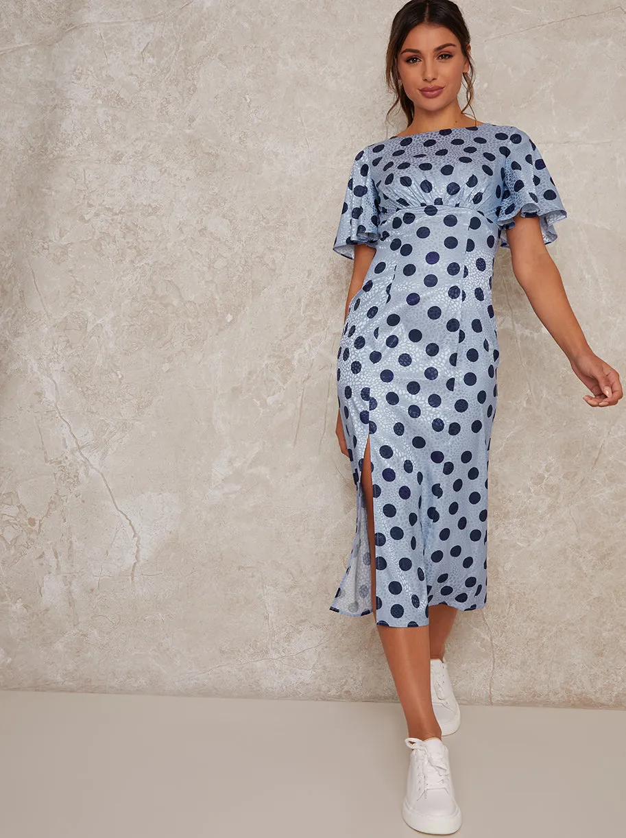 Angel Sleeve Spot Print Midi Dress in Blue sold by Chi Chi London product image thumbnail 2