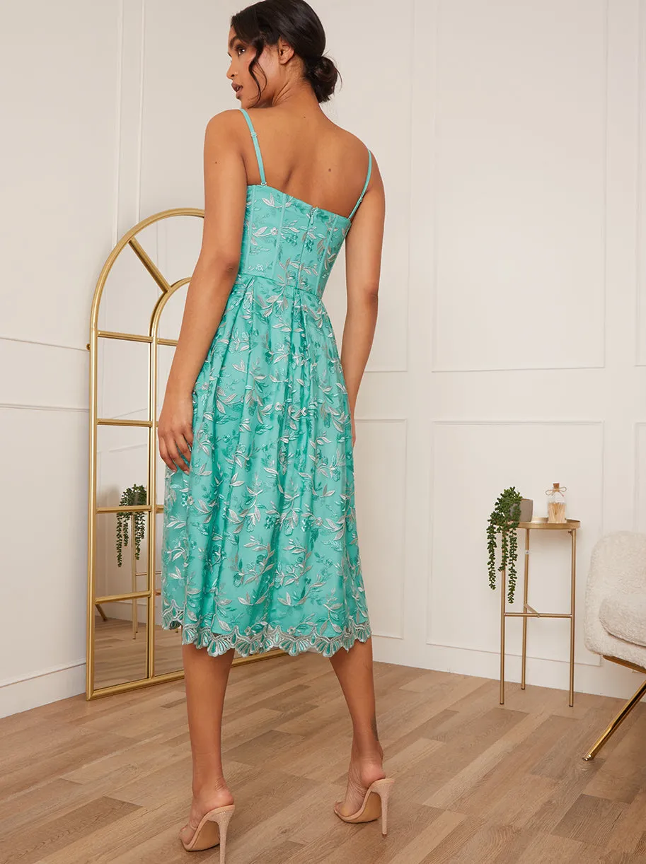Embroidered Midi Dress with Detachable Straps in Green sold by Chi Chi London product image thumbnail 3