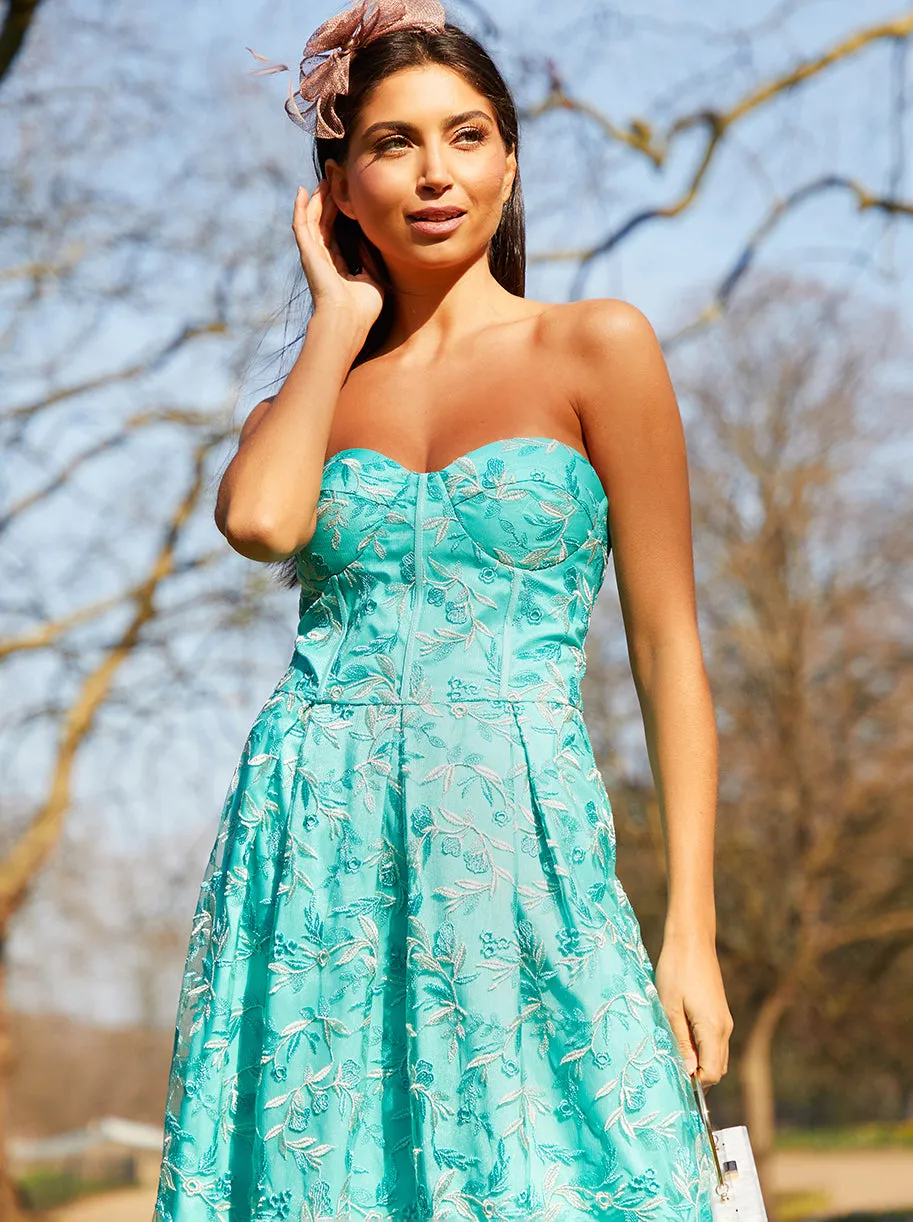 Embroidered Midi Dress with Detachable Straps in Green sold by Chi Chi London product image thumbnail 5