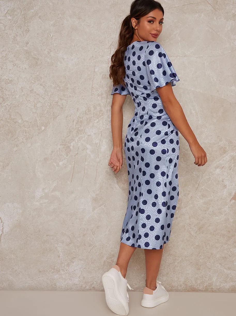 Angel Sleeve Spot Print Midi Dress in Blue sold by Chi Chi London product image thumbnail 4