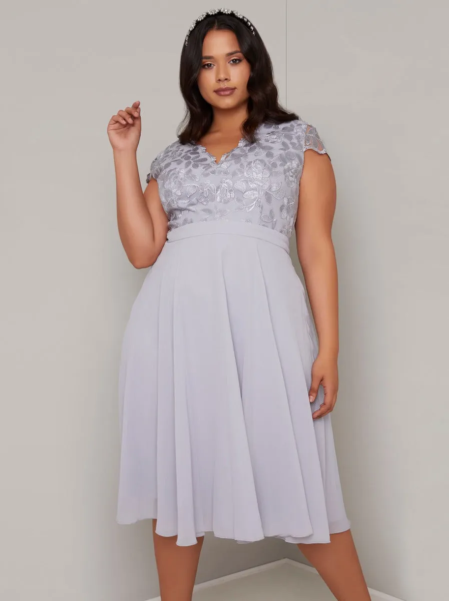 Plus Size Embroidered Lace Bodice Midi Dress in Blue sold by Chi Chi London product image thumbnail 2