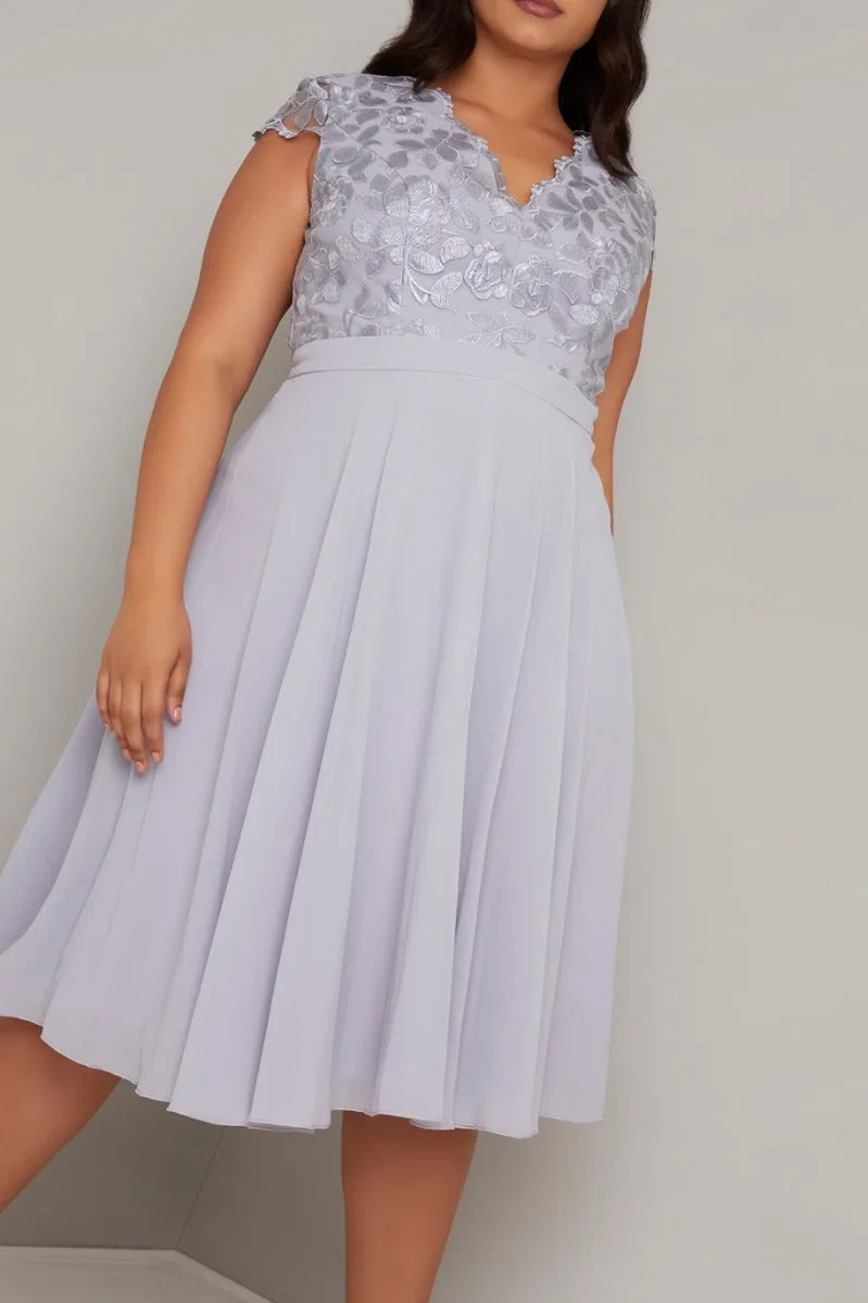 Plus Size Embroidered Lace Bodice Midi Dress in Blue sold by Chi Chi London product image thumbnail 3