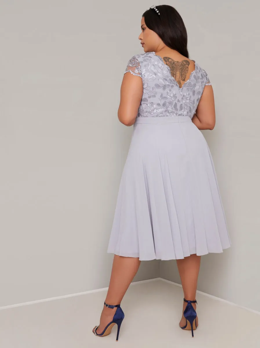 Plus Size Embroidered Lace Bodice Midi Dress in Blue sold by Chi Chi London product image thumbnail 4