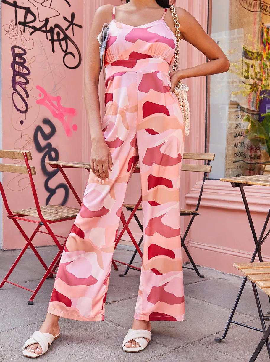 Sleeveless Abstract Camo Print Jumpsuit in Pink sold by Chi Chi London product image thumbnail 3