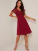 V Neck Embroidered Midi Dress in Red sold by Chi Chi London