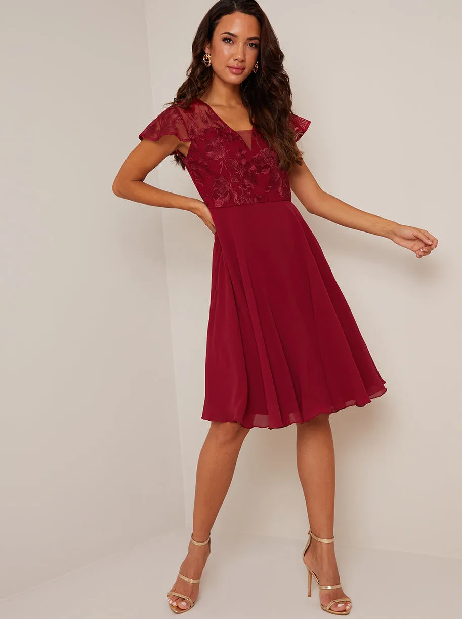 V Neck Embroidered Midi Dress in Red sold by Chi Chi London product image thumbnail 2