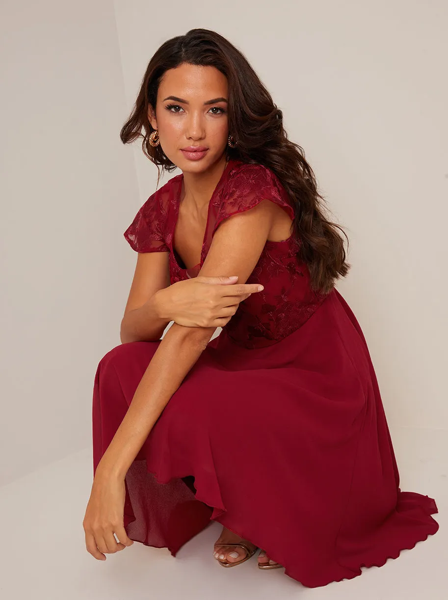 V Neck Embroidered Midi Dress in Red sold by Chi Chi London product image thumbnail 4