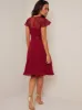 V Neck Embroidered Midi Dress in Red sold by Chi Chi London