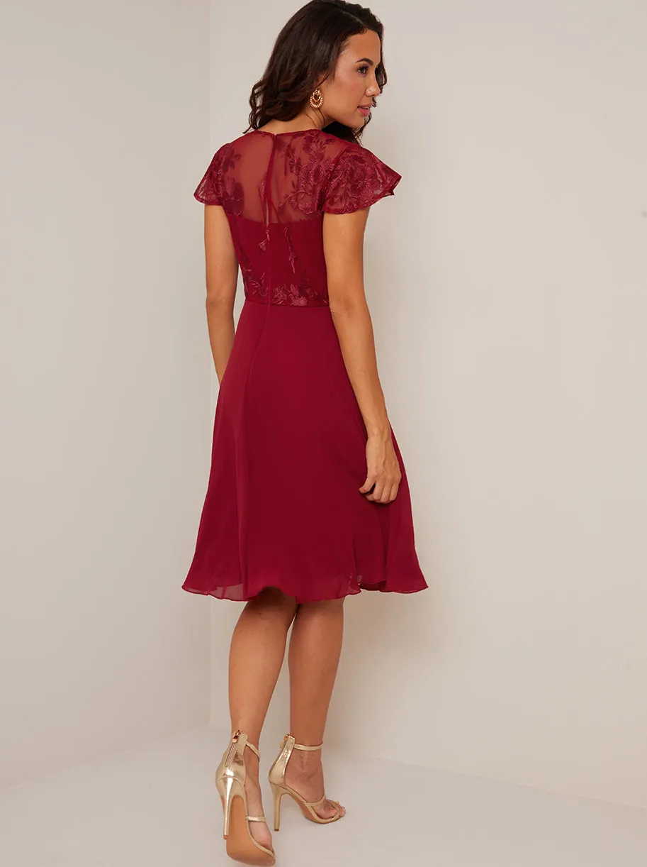 V Neck Embroidered Midi Dress in Red sold by Chi Chi London product image thumbnail 3
