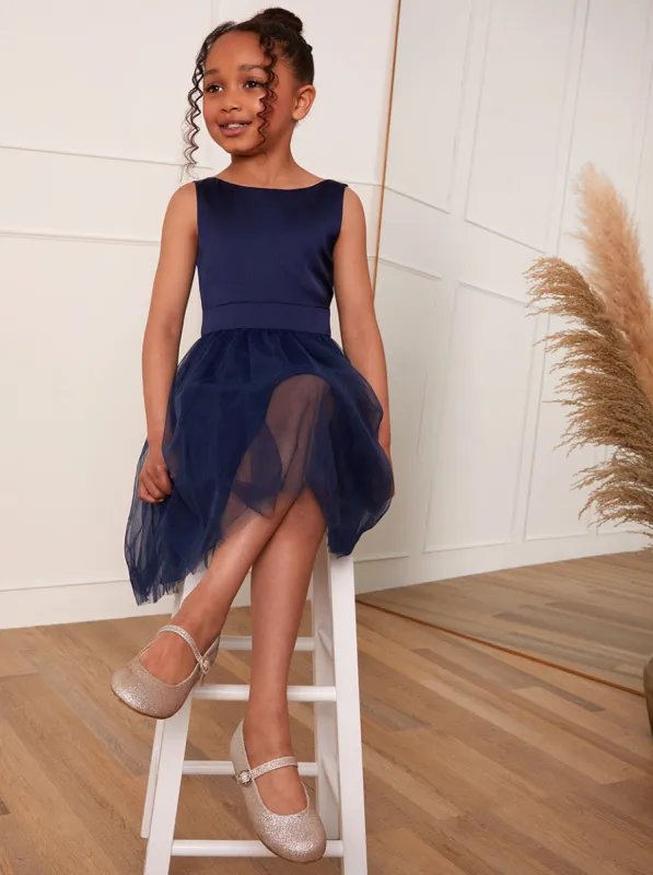 Girls Midi Dress with Sleeveless Design in Blue made by Chi Chi London