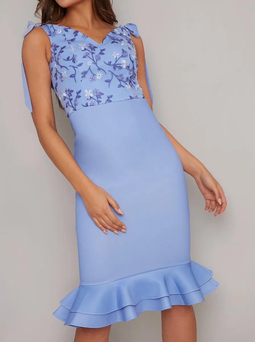 Lace Bodice Bodycon Tiered Hem Dress in Blue sold by Chi Chi London product image thumbnail 2