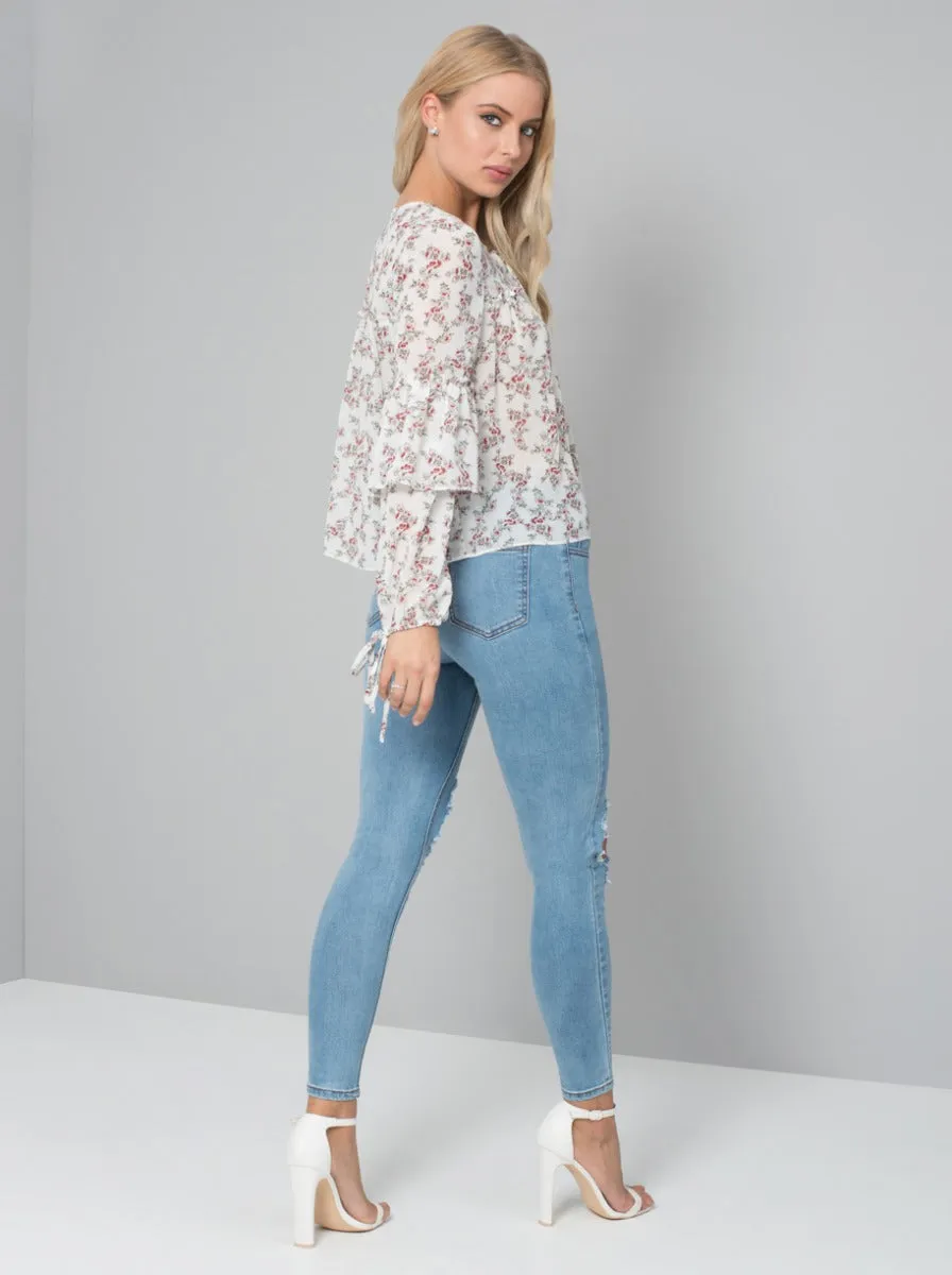 Floral Ditsy Top in White sold by Chi Chi London product image thumbnail 2