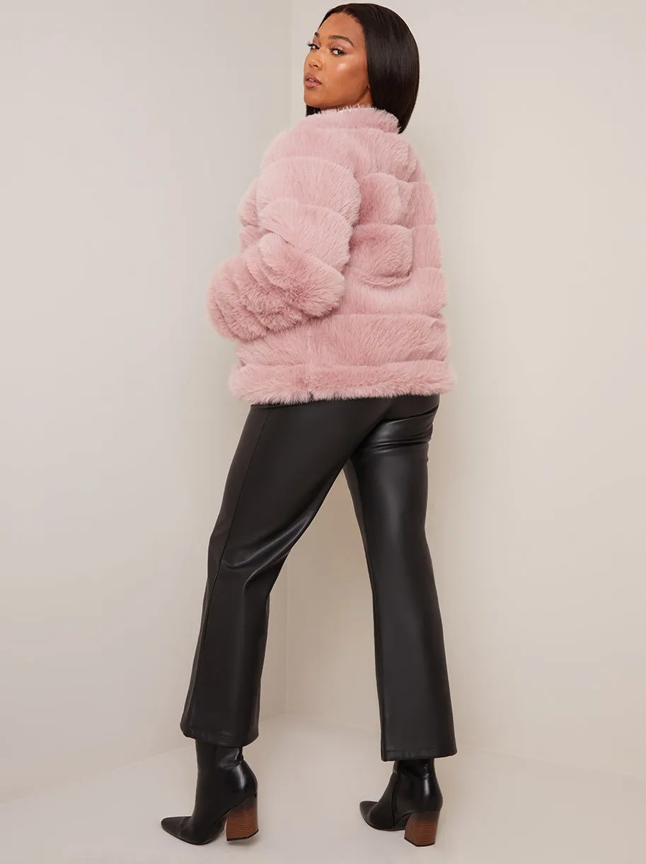 Faux Fur Stripe Jacket in Pink sold by Chi Chi London product image thumbnail 4