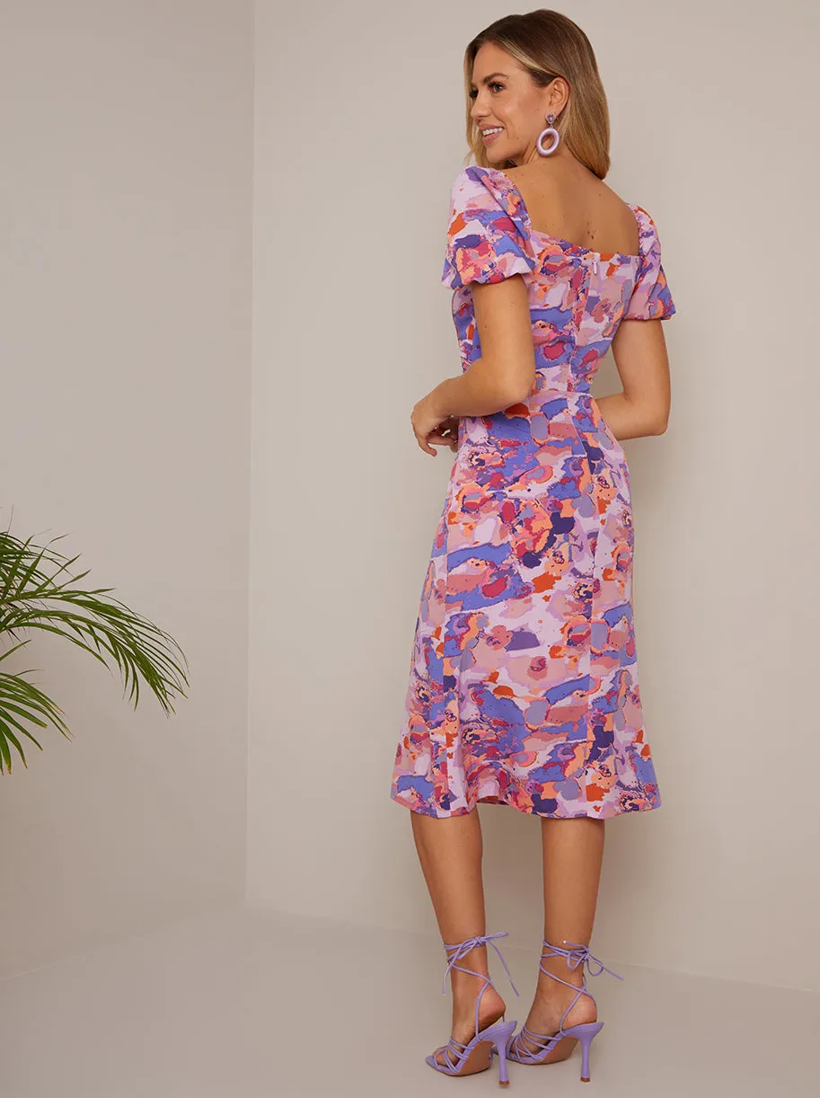 Ruched Bust Abstract Print Midi Dress in Purple sold by Chi Chi London product image thumbnail 2