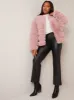 Faux Fur Stripe Jacket in Pink sold by Chi Chi London
