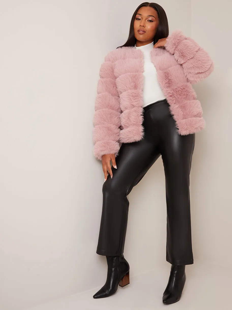 Faux Fur Stripe Jacket in Pink sold by Chi Chi London product image thumbnail 2
