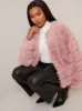 Faux Fur Stripe Jacket in Pink sold by Chi Chi London