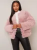 Faux Fur Stripe Jacket in Pink sold by Chi Chi London